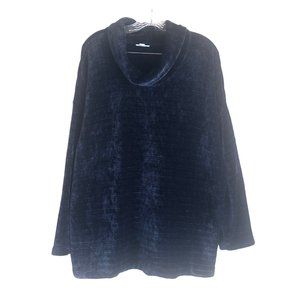 J. Jill Women's Velvet Sweater Size XL Blue Cowl Neck Long Sleeve Drop Shoulder